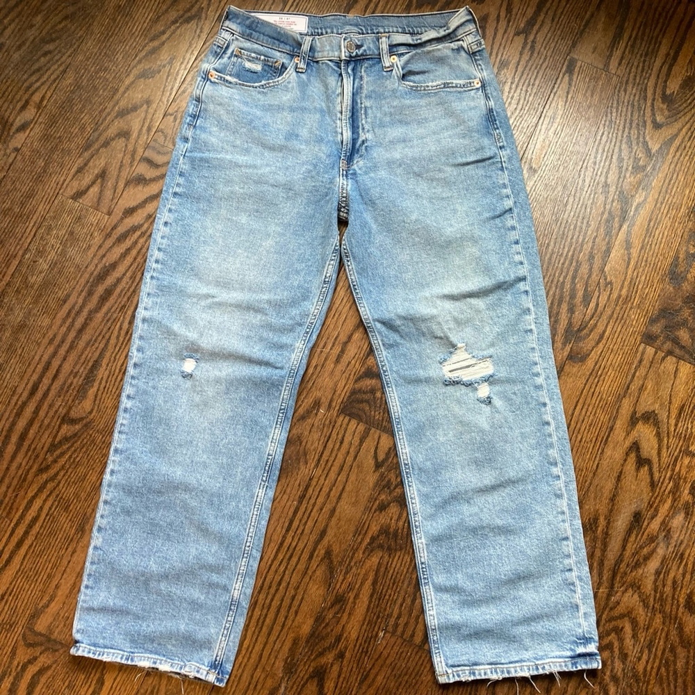 GAP Light Blue Straight Leg Jeans with Distressing
